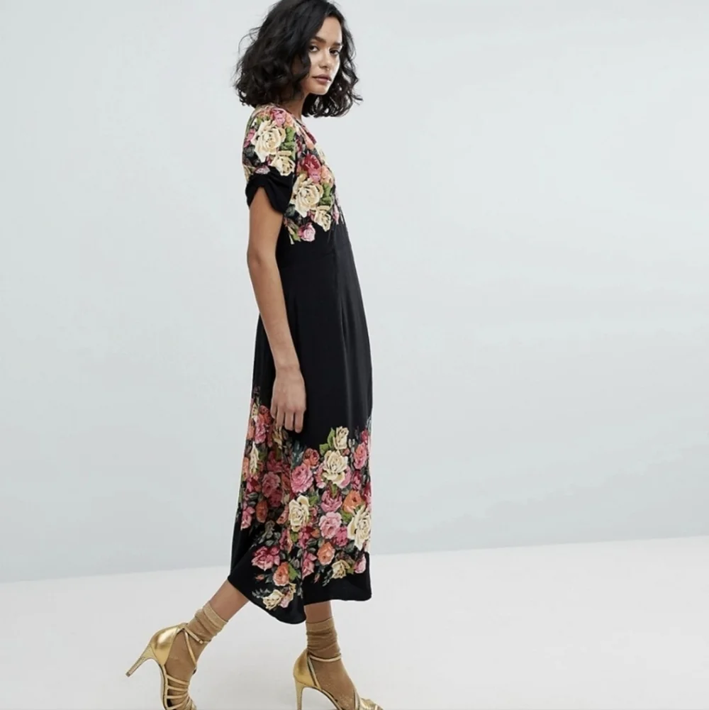Free People Jamie Floral Midi Dress Black Women's XS